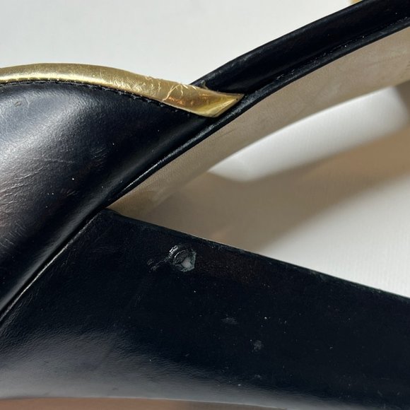 Nine West Women Shoes Black Gold Leather Peep Toe Pumps Heels US Size 7.5 7.5M - Picture 9 of 12